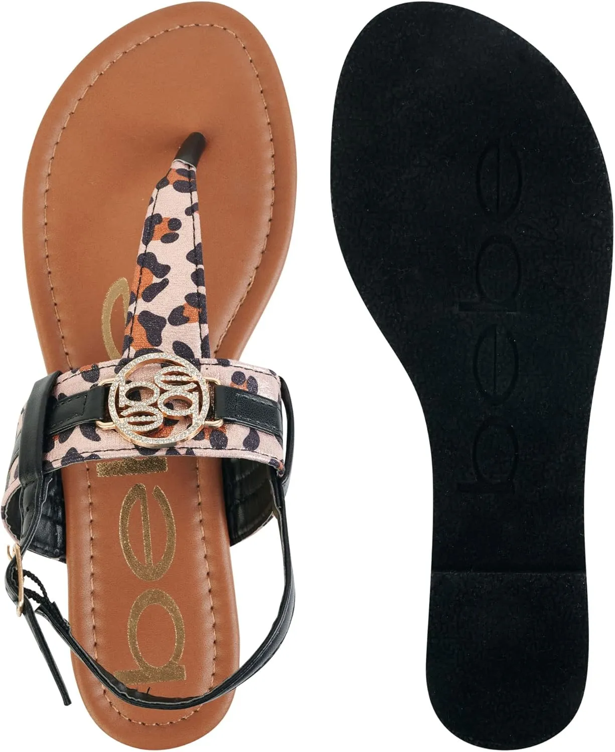 bebe Girls' Sandals - Leopard Print Thong Dress Sandals with Ankle Strap, Open Toe Easter Summer Shoes for Little Girls