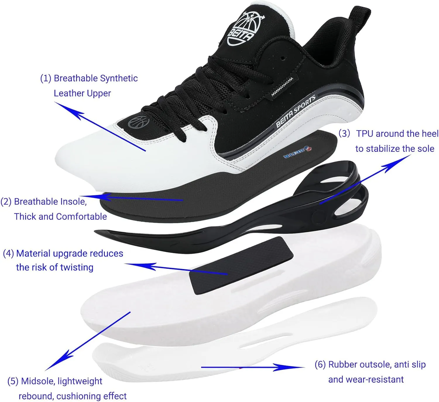 Beita High Upper Basketball Shoes for Men Sneakers Breathable Sports Shoes Anti Slip