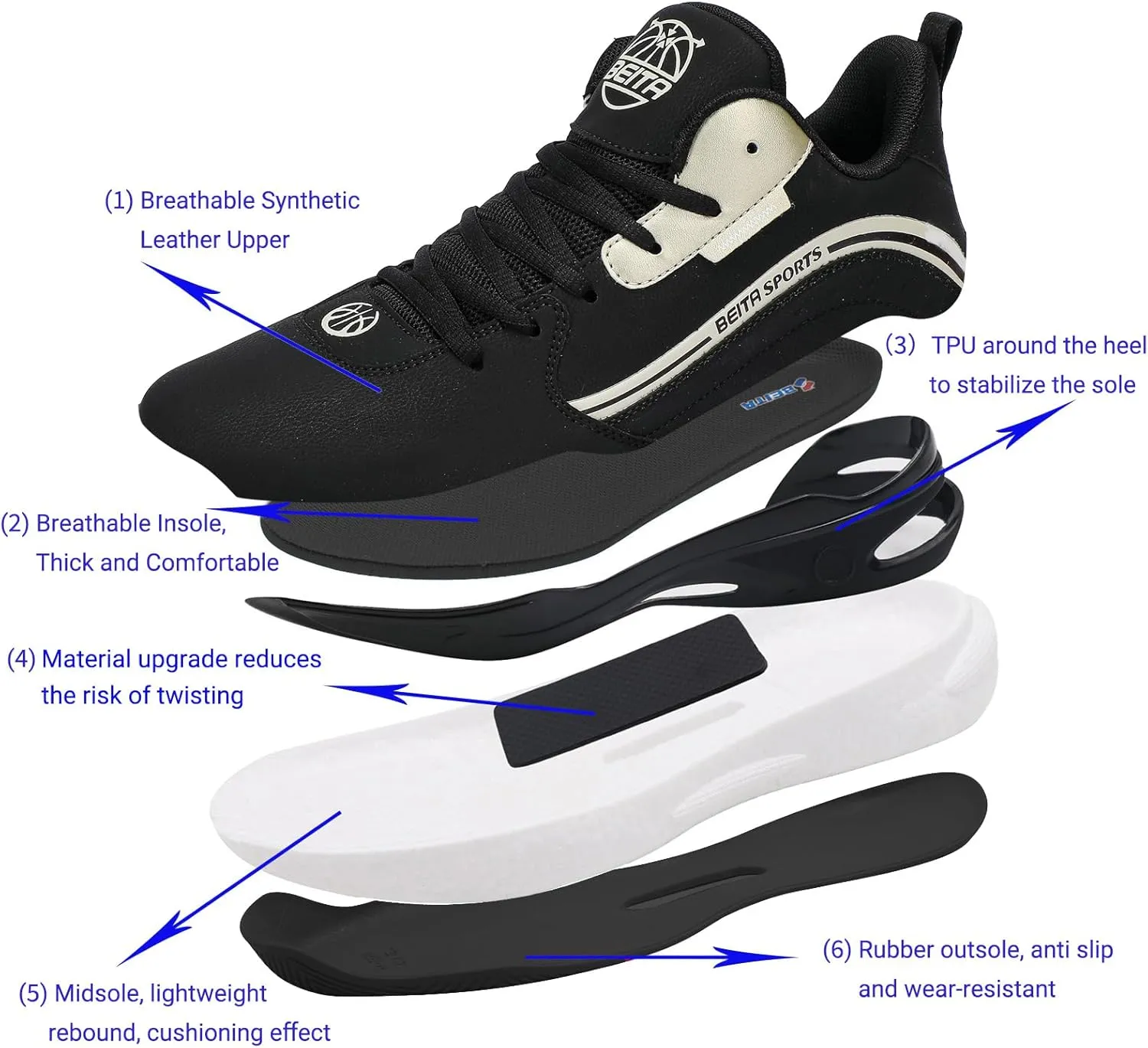 Beita High Upper Basketball Shoes for Men Sneakers Breathable Sports Shoes Anti Slip