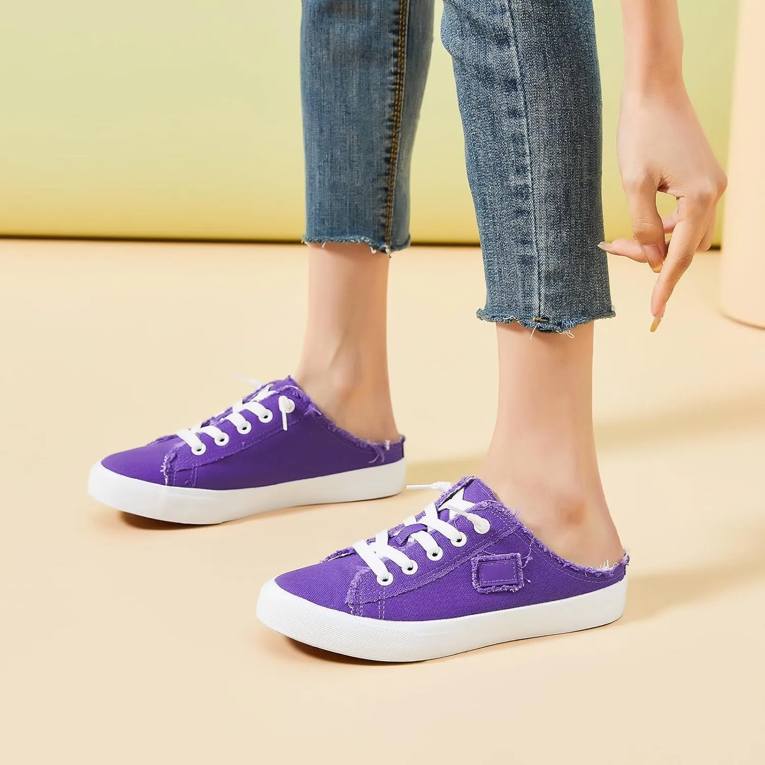 BENPAO Women's Slip on Sneakers Canvas Slip ons Shoes Fashion Comfortable Mules Womens Non Slip Loafers Casual Backless Shoes