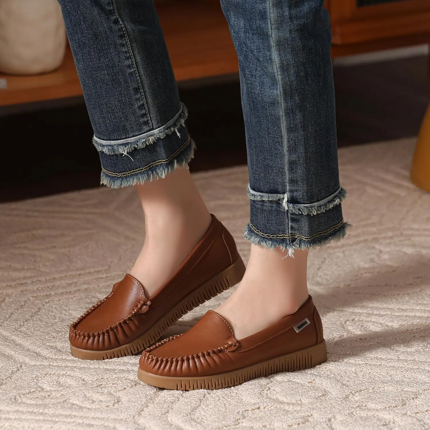 Bernal Loafers for Women Slip On Penny Loafers Hollow Out Breathable Slip On Flat Shoes Work Walking Shoes with Buckle