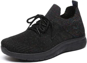 Bernal Women Sparkle Walking Tennis Shoes Casual Lace-Up Non Slip Breathable Mesh Working Sneakers Gym Workout Shoes