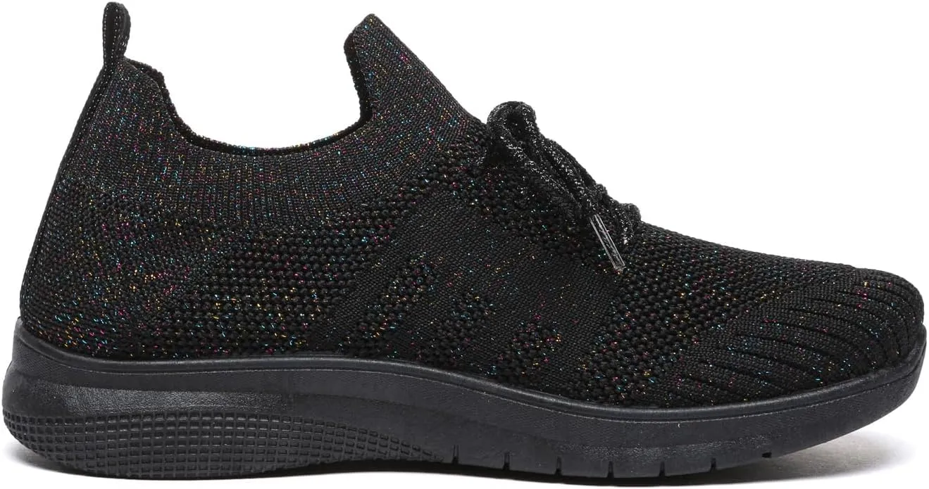 Bernal Women Sparkle Walking Tennis Shoes Casual Lace-Up Non Slip Breathable Mesh Working Sneakers Gym Workout Shoes