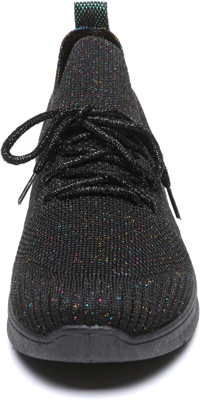 Bernal Women Sparkle Walking Tennis Shoes Casual Lace-Up Non Slip Breathable Mesh Working Sneakers Gym Workout Shoes