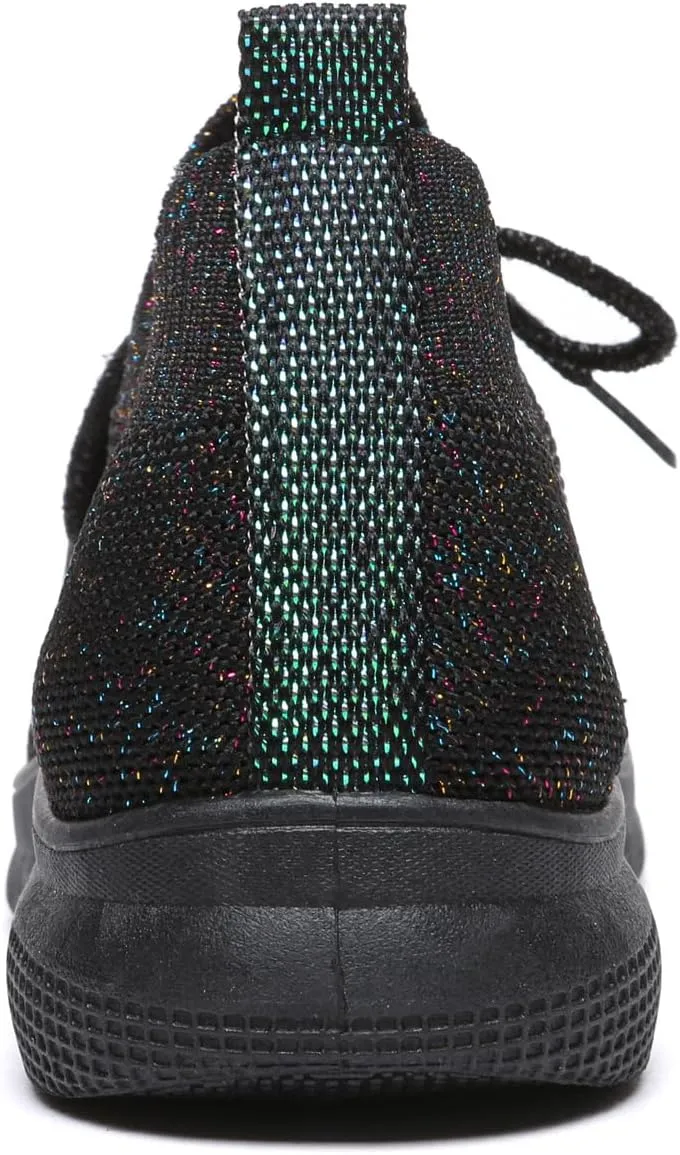 Bernal Women Sparkle Walking Tennis Shoes Casual Lace-Up Non Slip Breathable Mesh Working Sneakers Gym Workout Shoes