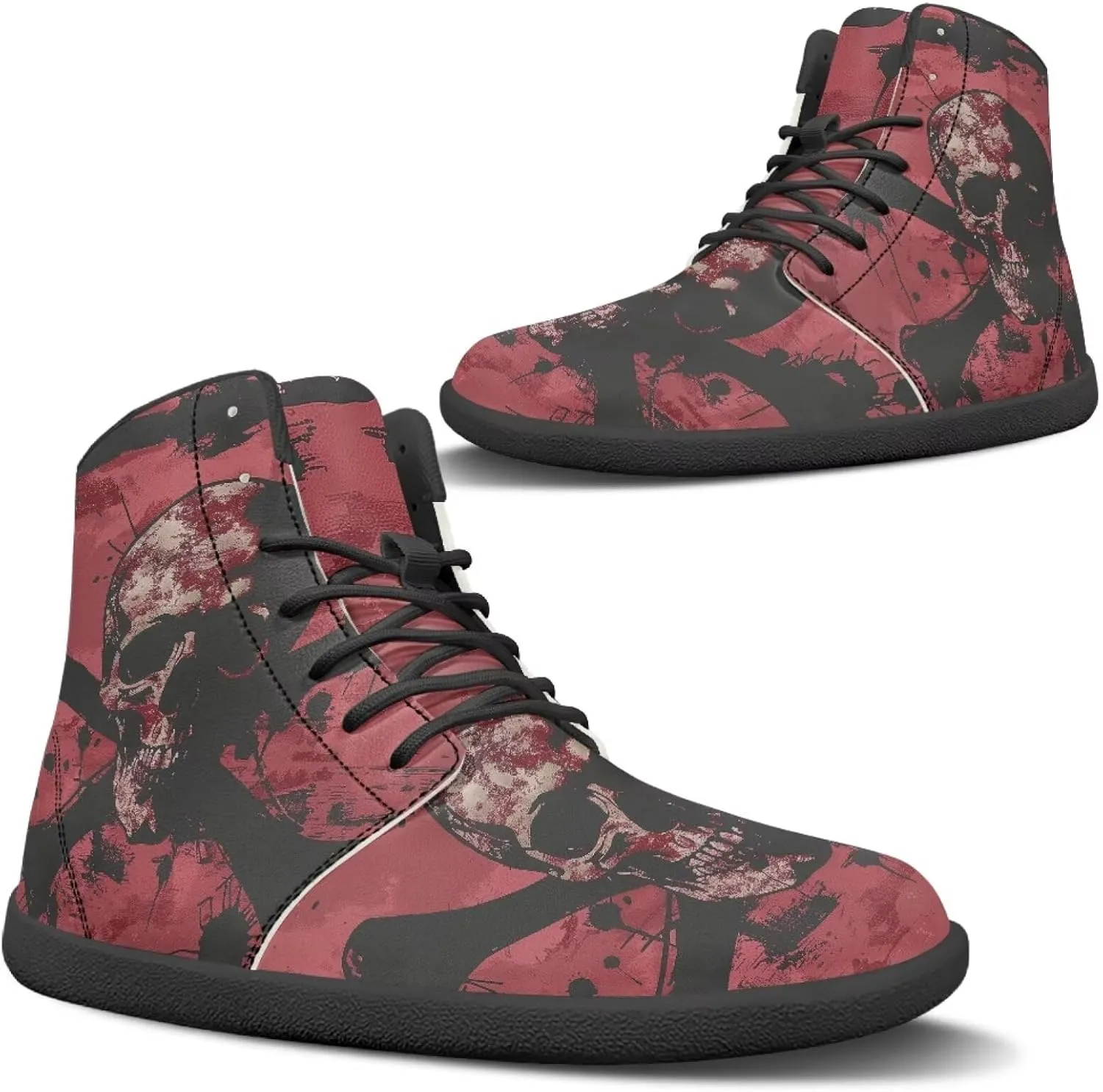 Binienty Men Women High Top Barefoot Shoes Lace Up PU Leather Sneaker Anti Slip