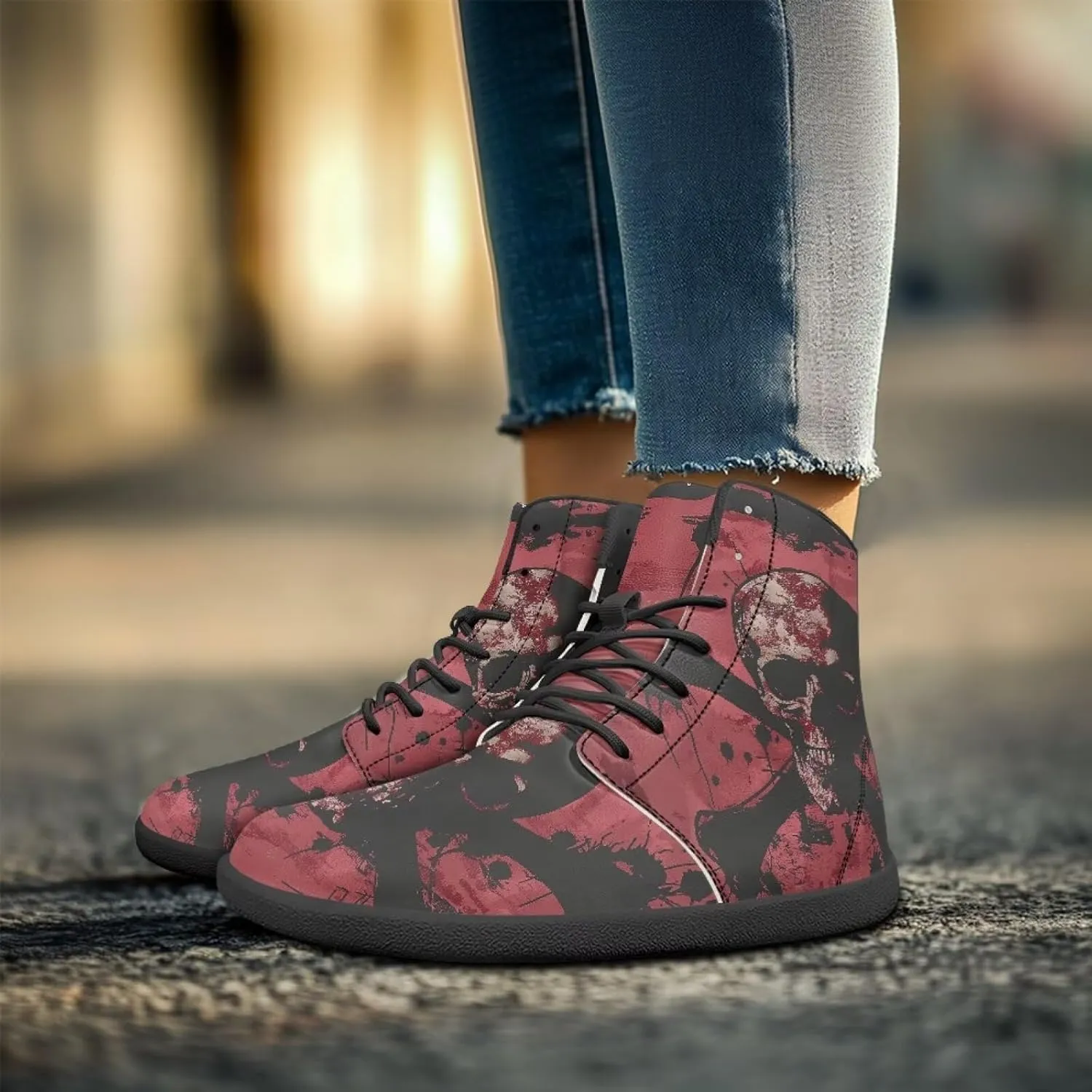 Binienty Men Women High Top Barefoot Shoes Lace Up PU Leather Sneaker Anti Slip