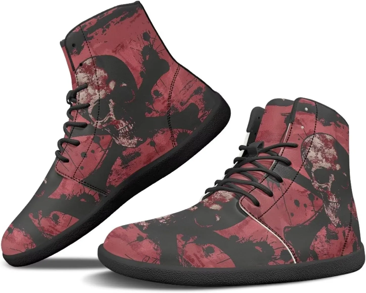 Binienty Men Women High Top Barefoot Shoes Lace Up PU Leather Sneaker Anti Slip