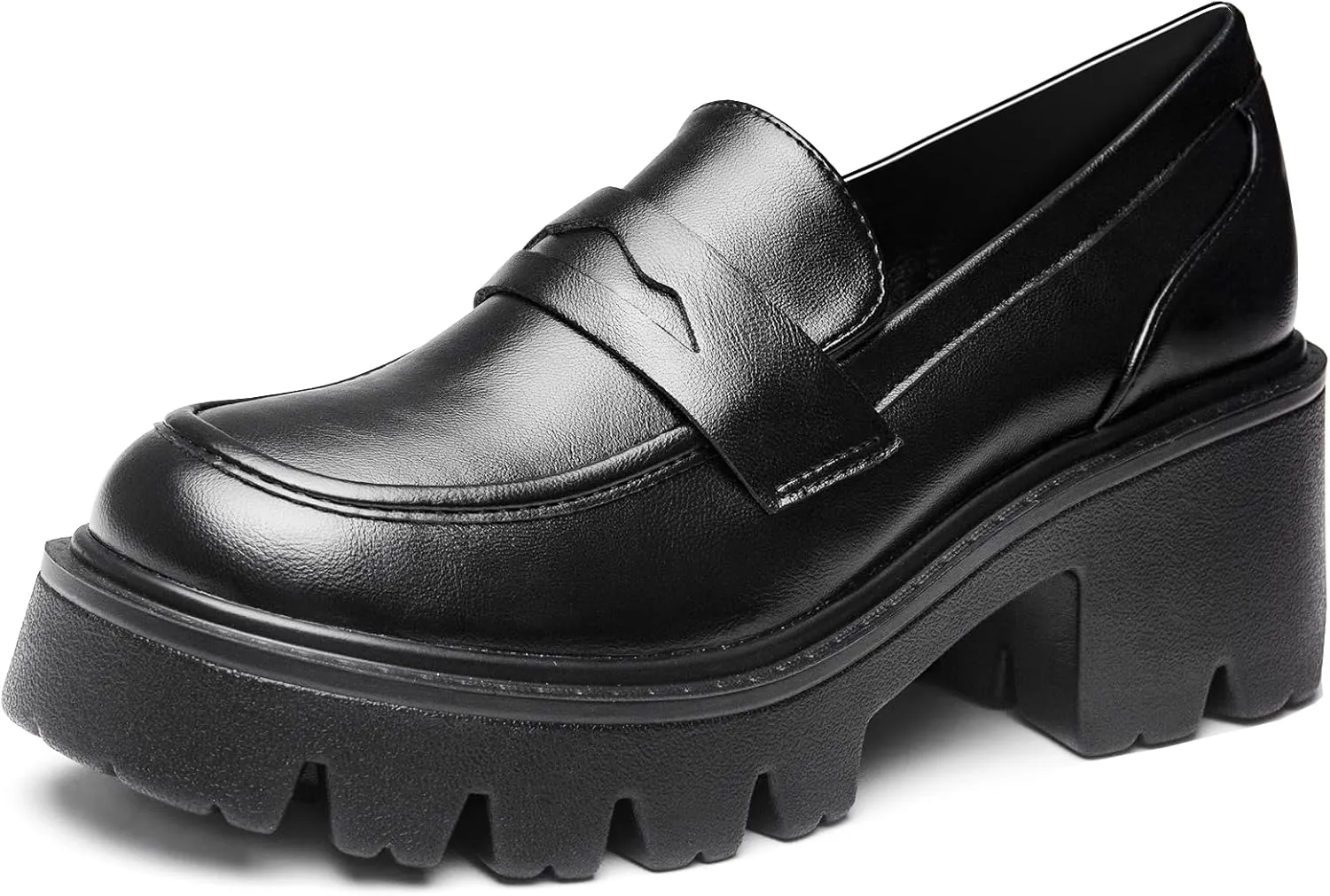 Black Penny Loafers for Women - Women's Slip-On Platform Patent Leather Loafers, Chunky Comfort Shoes for Work & Dressy Occasions