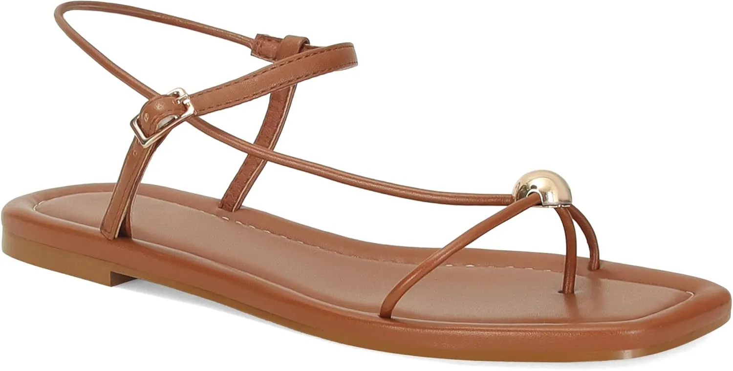 Black Strappy Flat Sandals for Women Comfortable Open Square Toe Sandals Dressy Beach Thong Flip Flop Slides Sandals
