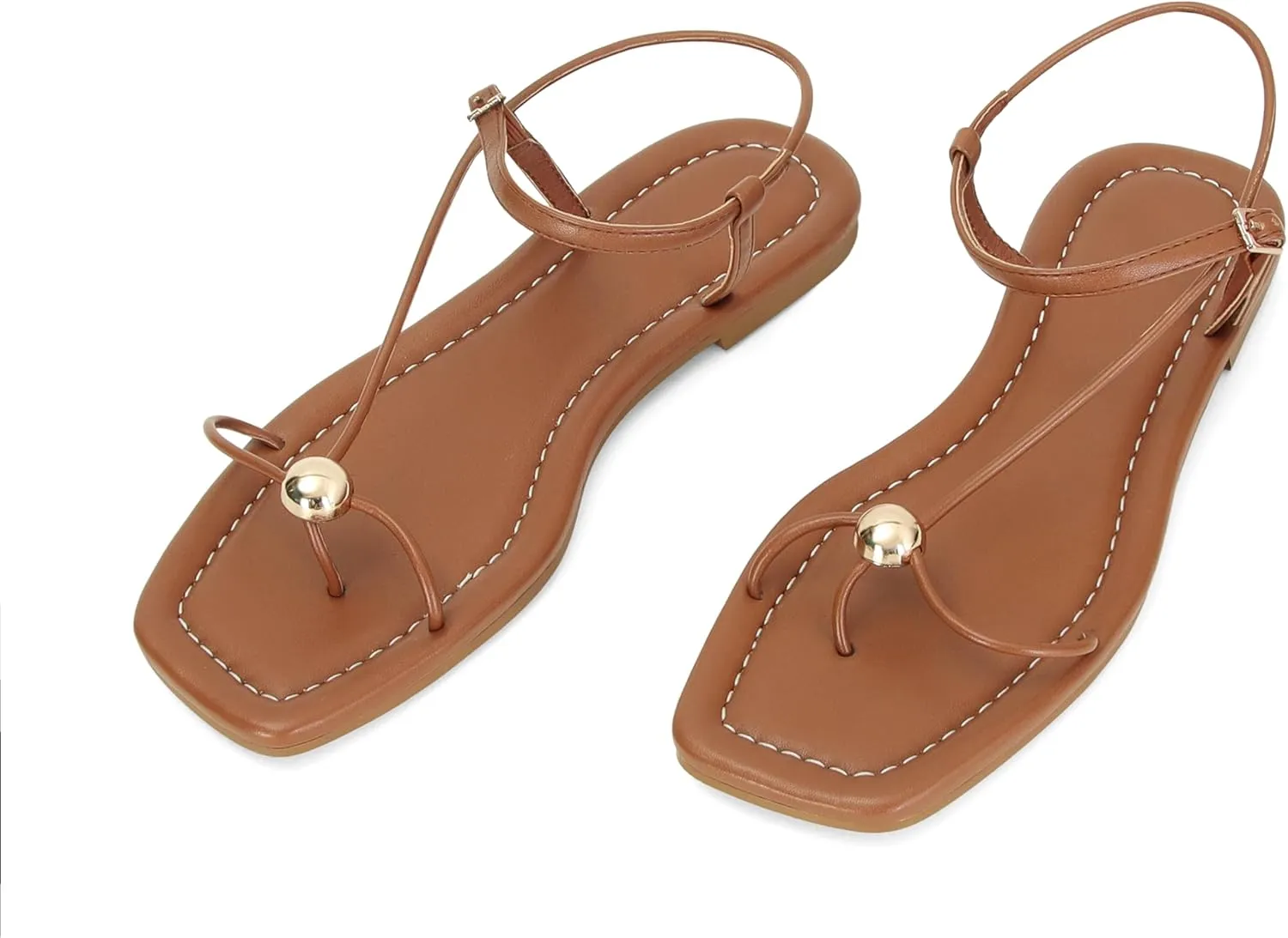 Black Strappy Flat Sandals for Women Comfortable Open Square Toe Sandals Dressy Beach Thong Flip Flop Slides Sandals