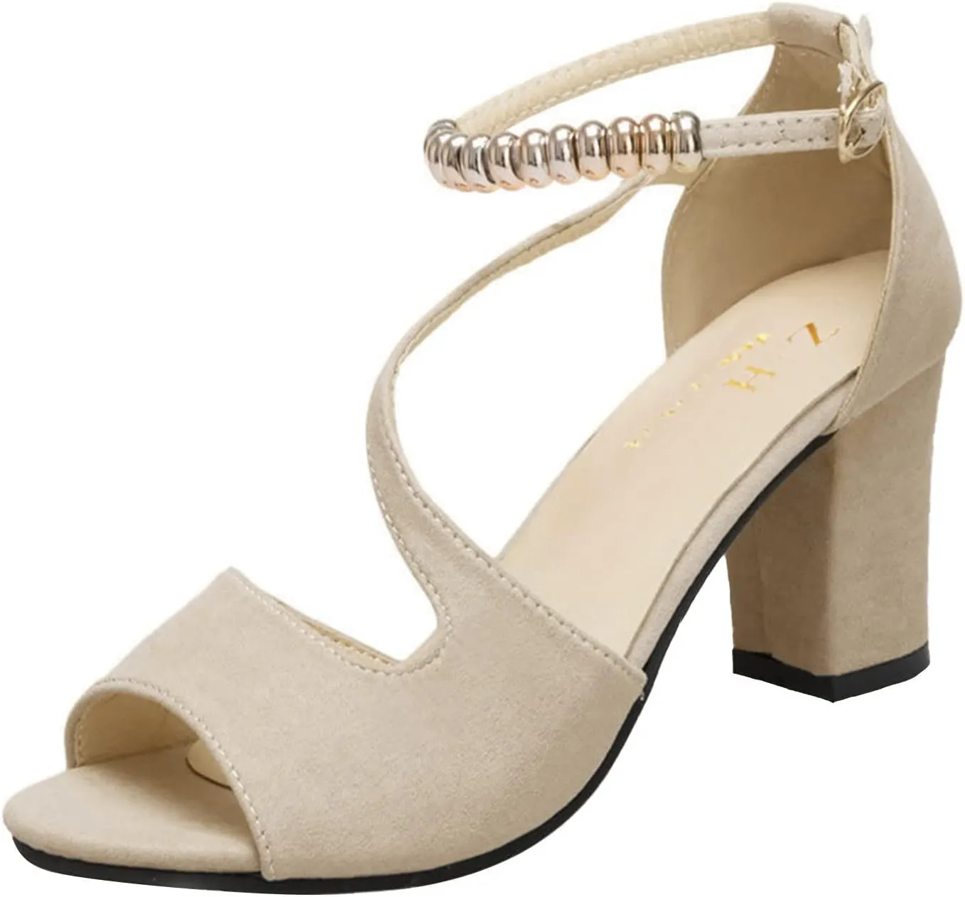 Block Heels For Womens Buckle Strap Chunky Heel Sandals Beaded Fish Mouth High Heels Summer Casual Ankle Strap Sandals Pumps Boho Shoes Fashion Lace Up Wedding Party Evening Prom Dance Dress Shoes