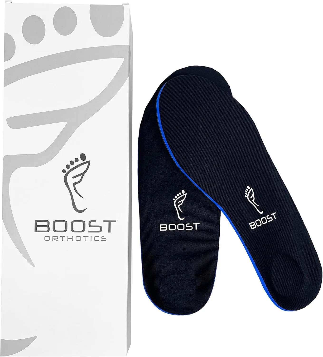 Boost Orthotics - Plantar Fasciitis Arch Support Insoles for Women and Men - Orthotic Inserts to Relieve Heel Pain, Flat Feet, High Arch, Foot Pain. Men's 5-5.5/ Women's 7-7.5