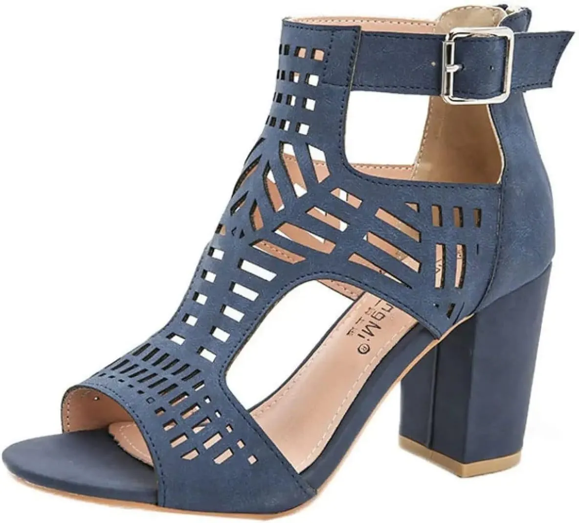 BORAMAX Chunky Heeled Sandals for Women Cutout Strappy Peep Toe Block Heels Buckle up Party Dressy Sandal Women Booties