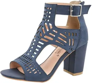 BORAMAX Chunky Heeled Sandals for Women Cutout Strappy Peep Toe Block Heels Buckle up Party Dressy Sandal Women Booties