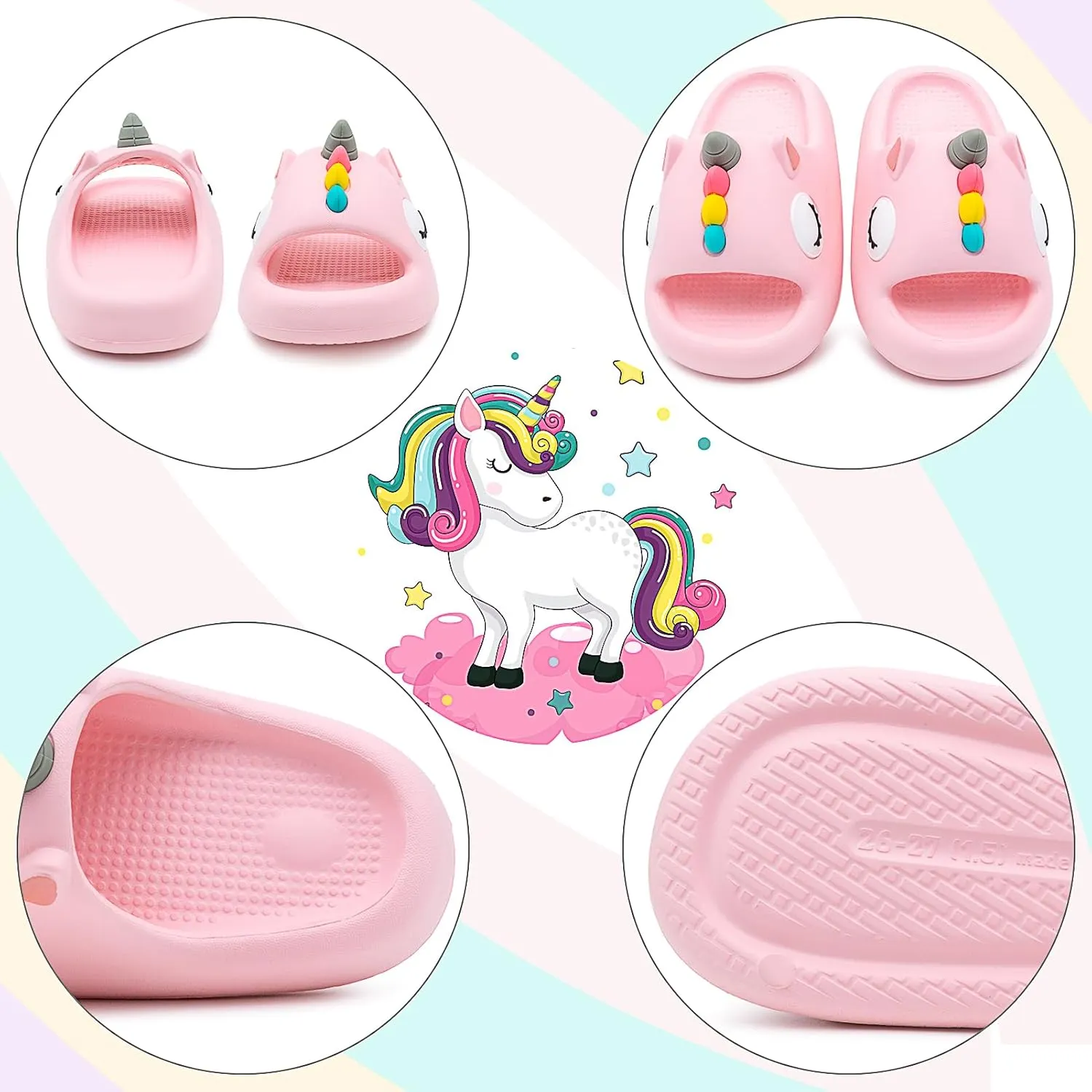 Boys Girls Cloud Unicorn Slide Sandals Non-slip Comfy Cushioned Thick Sole Shower Pool Slippers Summer Beach Water Shoes Indoor & Outdoor