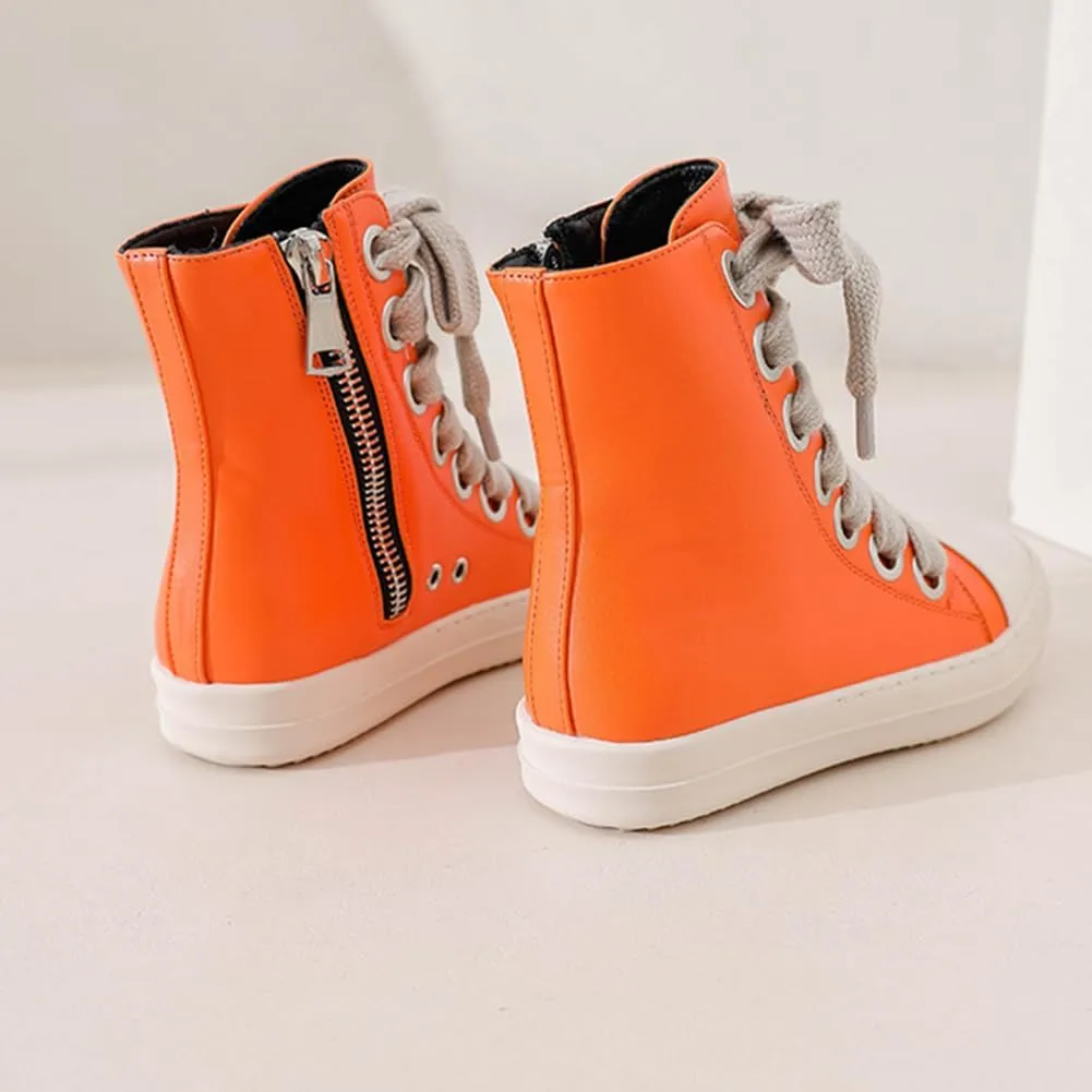 Boys Girls High Top Sneakers PU Leather Lace Up Platform Walking Shoes with Zipper