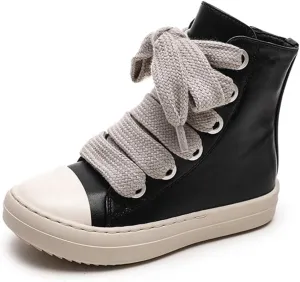 Boys Girls High Top Sneakers PU Leather Lace Up Platform Walking Shoes with Zipper
