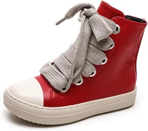 Boys Girls High Top Sneakers PU Leather Lace Up Platform Walking Shoes with Zipper