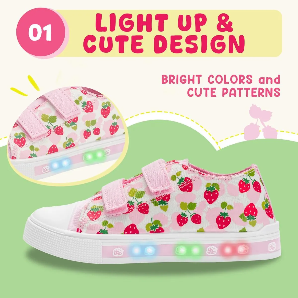 Boys Girls Sneakers Light Up Canvas Shoes for Toddler Kids Easy Fasten Fashion Shoes with Hook and Loops