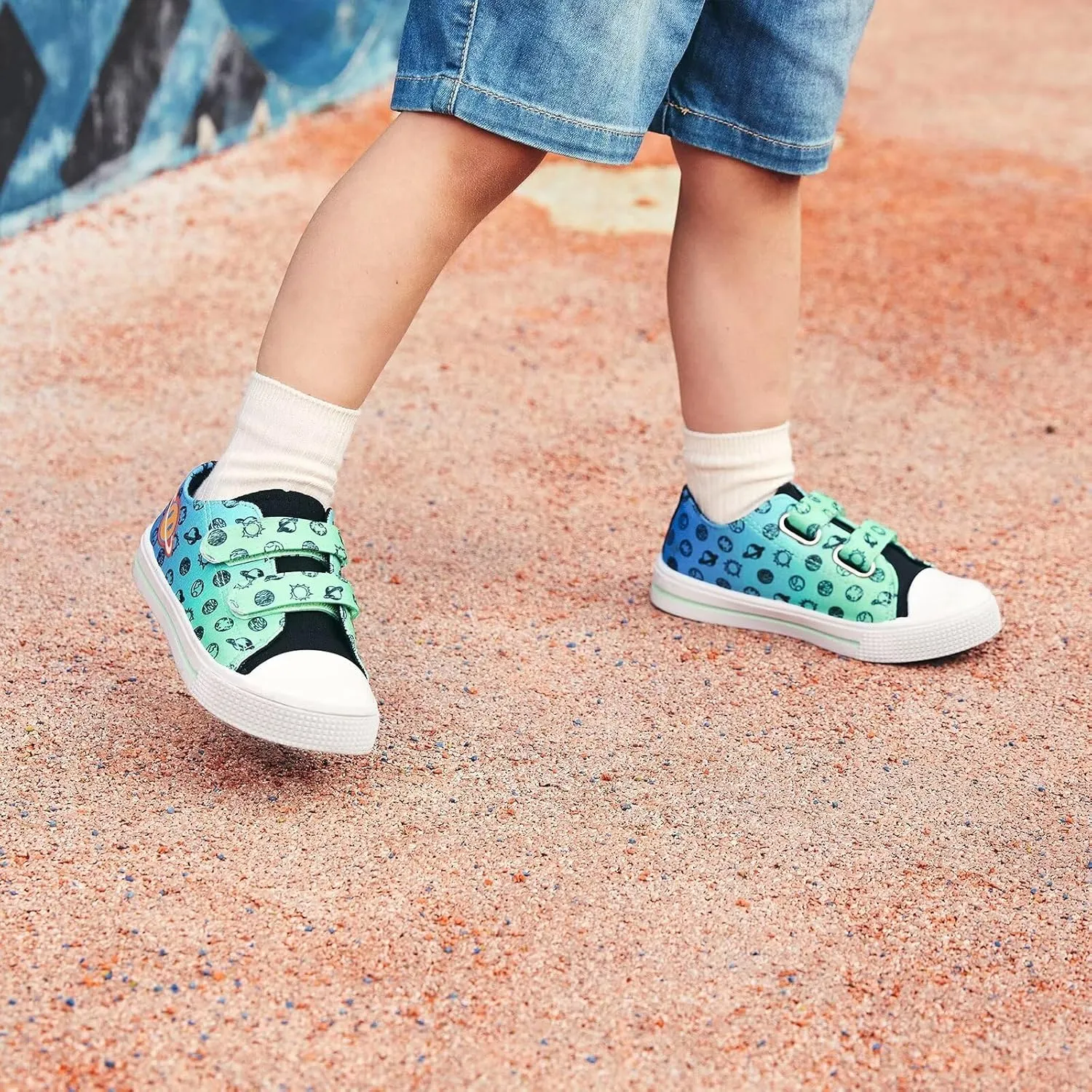 Boys Girls Sneakers Toddler Canvas Shoes Kids Walking Shoes with Hook and Loops