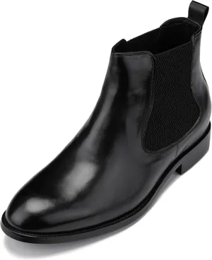 CALTO Men's Invisible Height Increasing Elevator Shoes - Premium Leather Slip-on Chelsea Boots - 2.8 Inches Taller