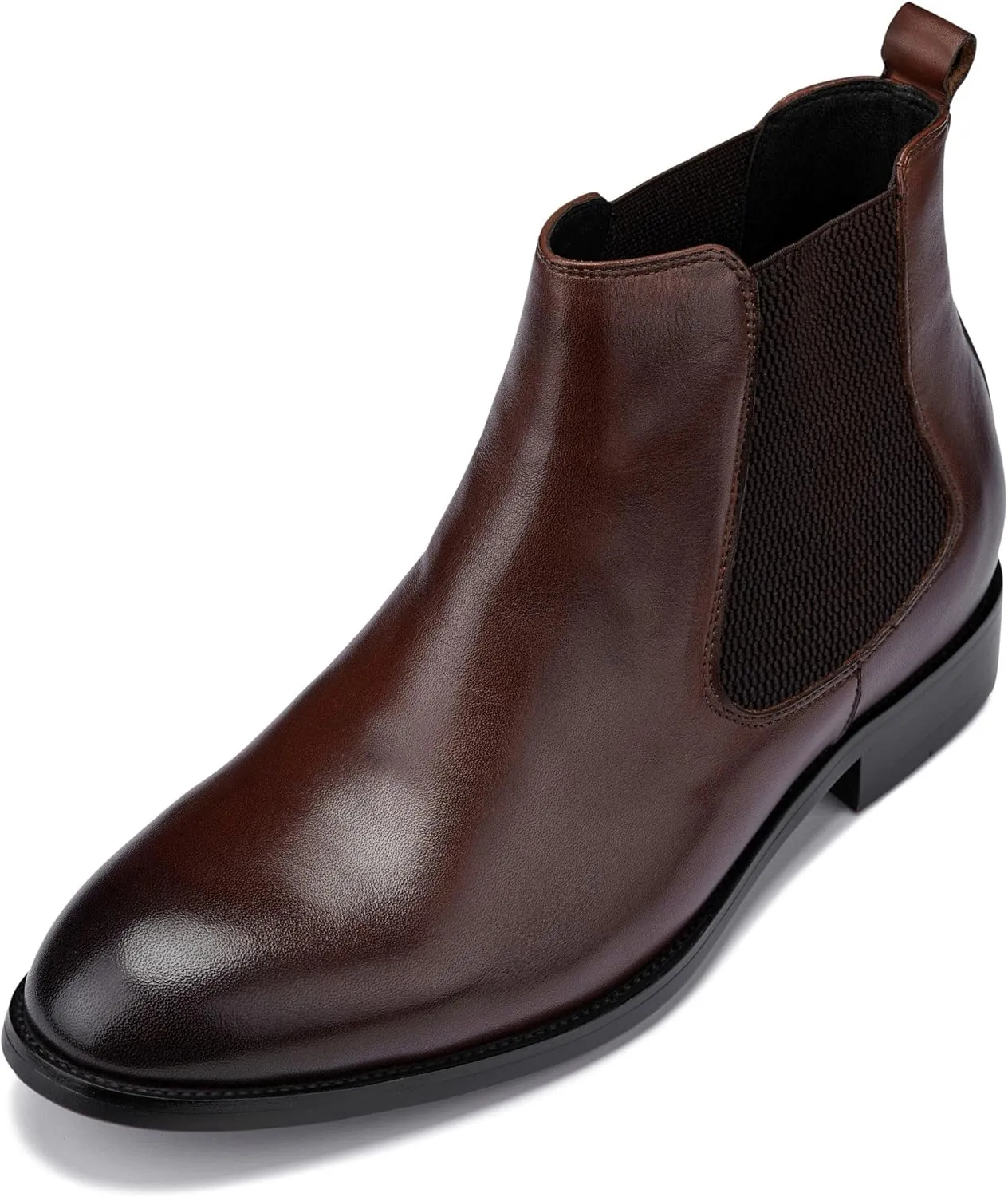 CALTO Men's Invisible Height Increasing Elevator Shoes - Premium Leather Slip-on Chelsea Boots - 2.8 Inches Taller