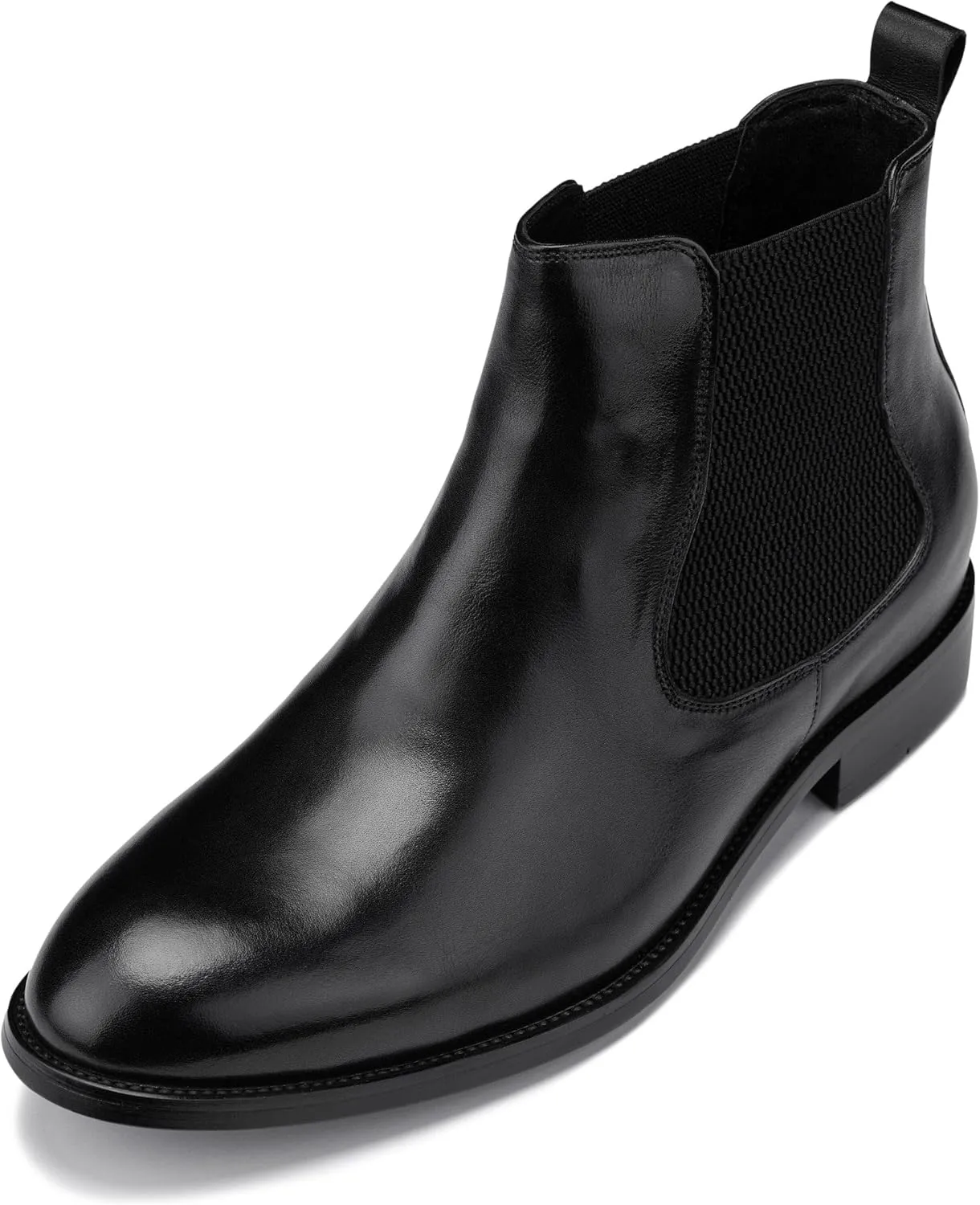CALTO Men's Invisible Height Increasing Elevator Shoes - Premium Leather Slip-on Chelsea Boots - 2.8 Inches Taller