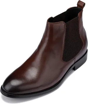 CALTO Men's Invisible Height Increasing Elevator Shoes - Premium Leather Slip-on Chelsea Boots - 2.8 Inches Taller