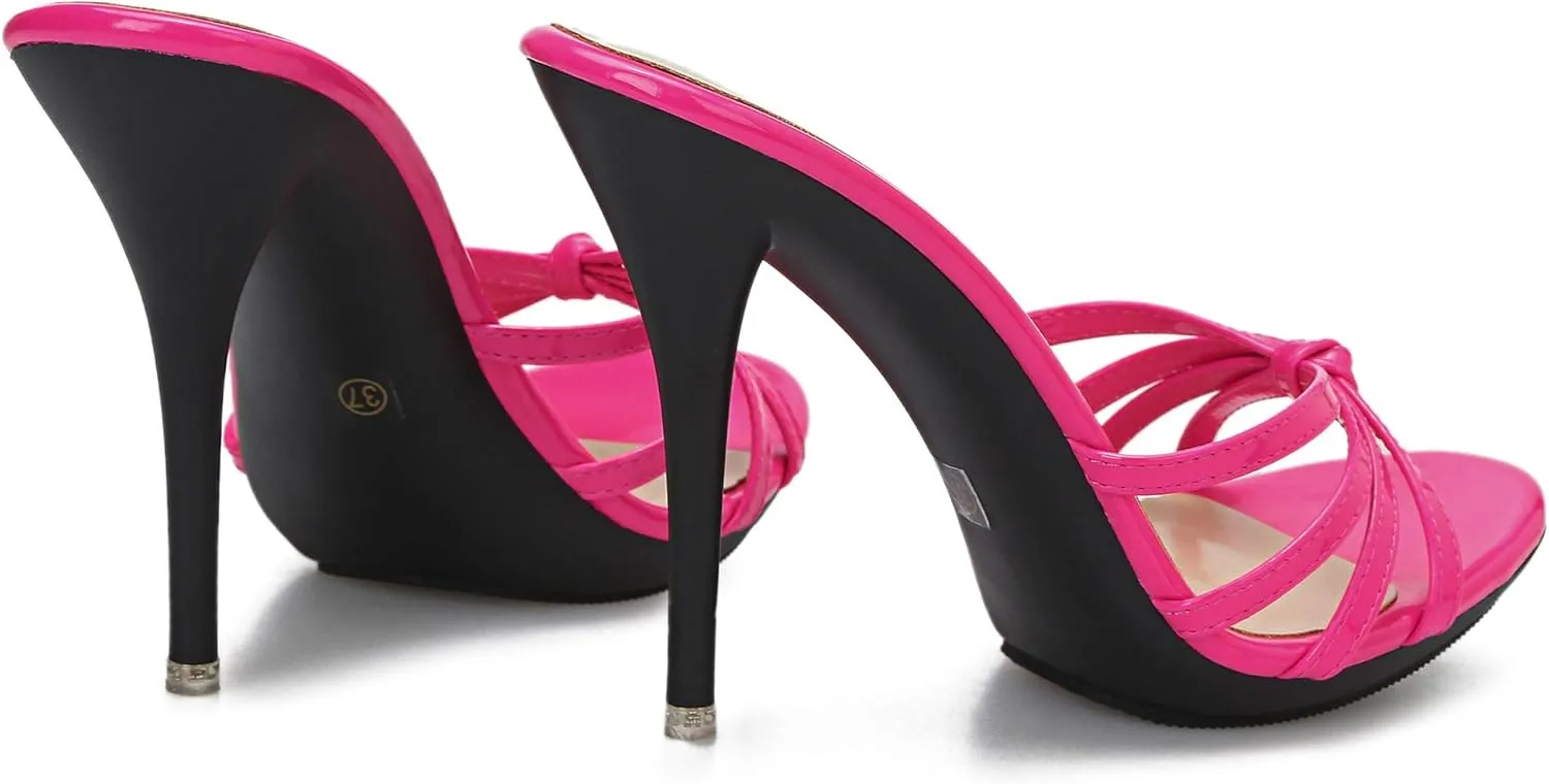 CAMSSOO Women's Platform Heeled Mules Stiletto Sandals Round Open Toe Slip On Dress Sexy Party Backless Slides High Heels Slipper