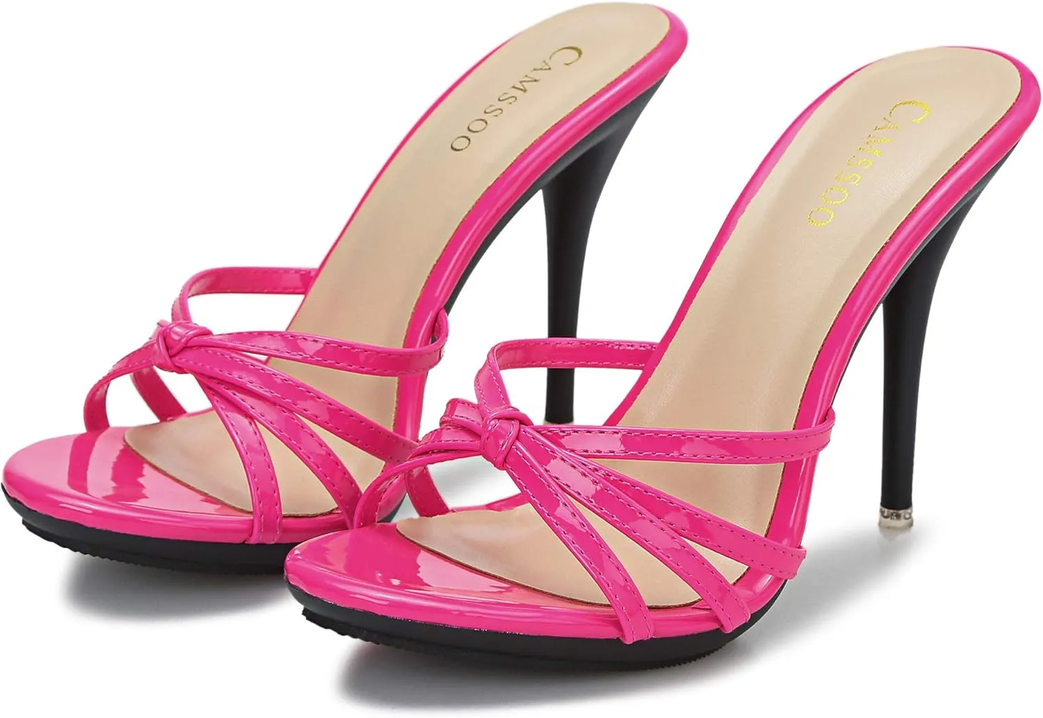 CAMSSOO Women's Platform Heeled Mules Stiletto Sandals Round Open Toe Slip On Dress Sexy Party Backless Slides High Heels Slipper