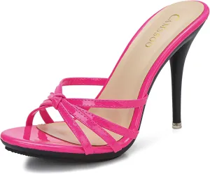 CAMSSOO Women's Platform Heeled Mules Stiletto Sandals Round Open Toe Slip On Dress Sexy Party Backless Slides High Heels Slipper