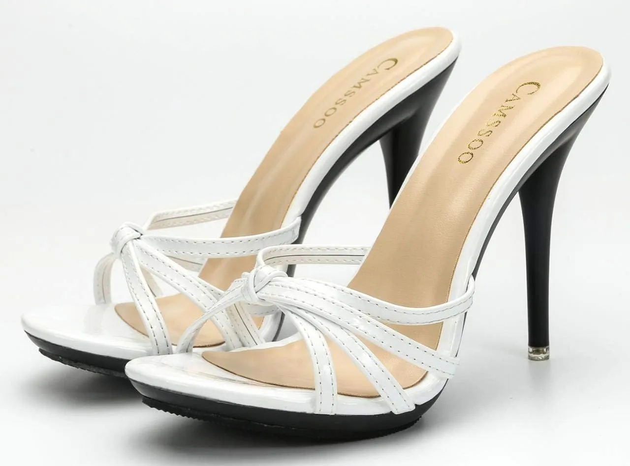CAMSSOO Women's Platform Heeled Mules Stiletto Sandals Round Open Toe Slip On Dress Sexy Party Backless Slides High Heels Slipper