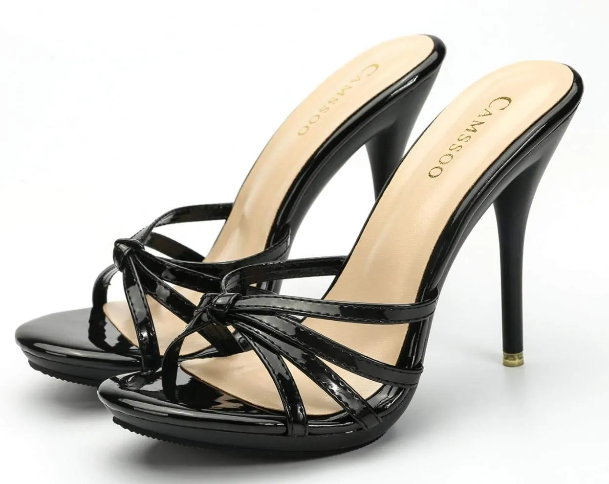 CAMSSOO Women's Strappy Heeled Sandals Stiletto Mules Open Toe Platform High Heels Slip on Sandals