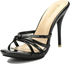 CAMSSOO Women's Strappy Heeled Sandals Stiletto Mules Open Toe Platform High Heels Slip on Sandals