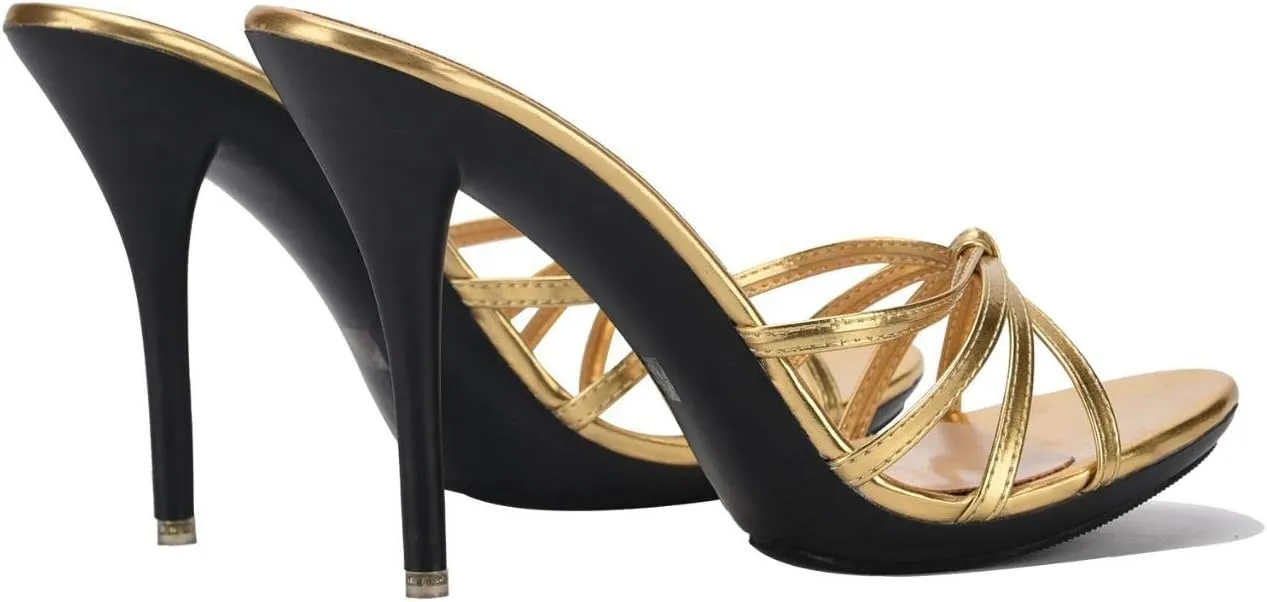 CAMSSOO Women's Strappy Heeled Sandals Stiletto Mules Open Toe Platform High Heels Slip on Sandals