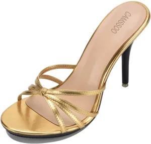 CAMSSOO Women's Strappy Heeled Sandals Stiletto Mules Open Toe Platform High Heels Slip on Sandals