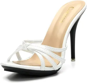 CAMSSOO Women's Strappy Heeled Sandals Stiletto Mules Open Toe Platform High Heels Slip on Sandals
