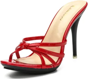 CAMSSOO Women's Strappy Heeled Sandals Stiletto Mules Open Toe Platform High Heels Slip on Sandals