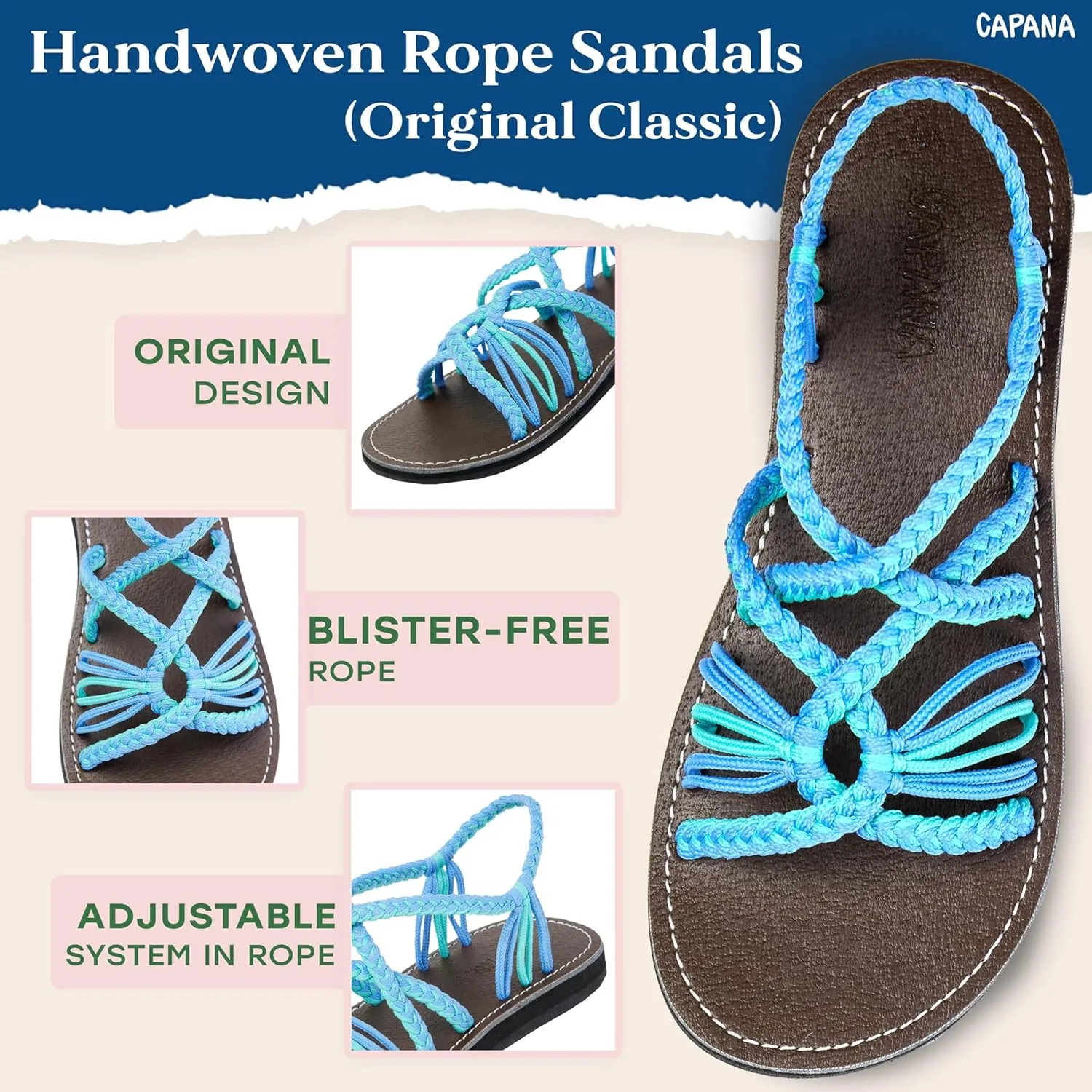 Capana Woven Women's Flat Sandals - Strappy Braided, Beach Sandals for Women Dressy Summer, Rope Bohemian Sandals, Spring Casual Womens Shoes, Comfy Boho Flats for Teen Girls – Relax (2nd Version)