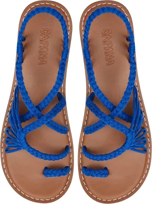 Capana Woven Women's Flat Sandals - Strappy Braided Sandals, Beach Sandals for Women Dressy Summer, Rope Bohemian Sandals, Spring Casual Womens Shoes, Comfy Boho Flats for Teen Girls – Commune