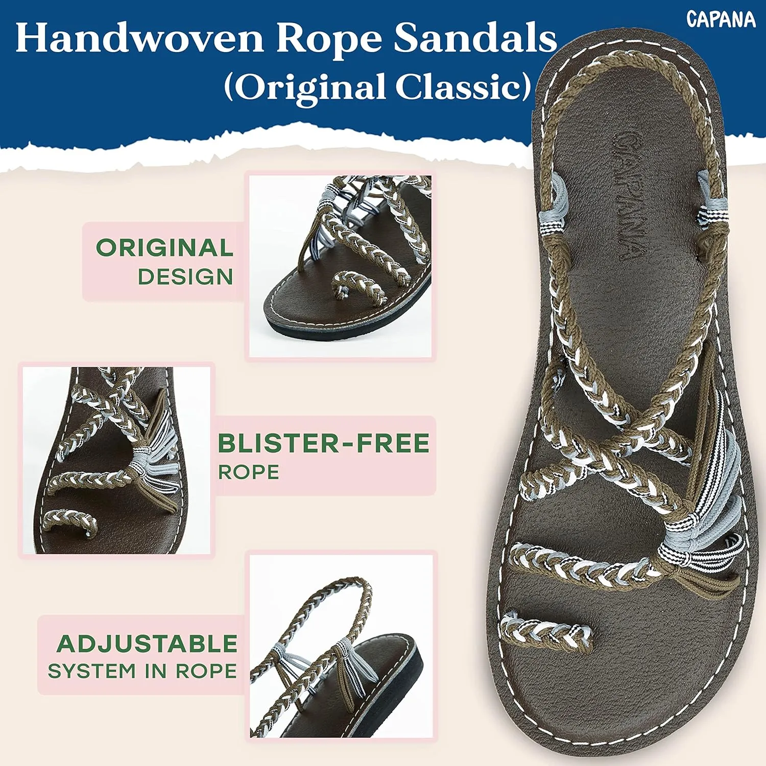 Capana Woven Women's Flat Sandals - Strappy Braided Sandals, Beach Sandals for Women Dressy Summer, Rope Bohemian Sandals, Spring Casual Womens Shoes, Comfy Boho Flats for Teen Girls – Commune