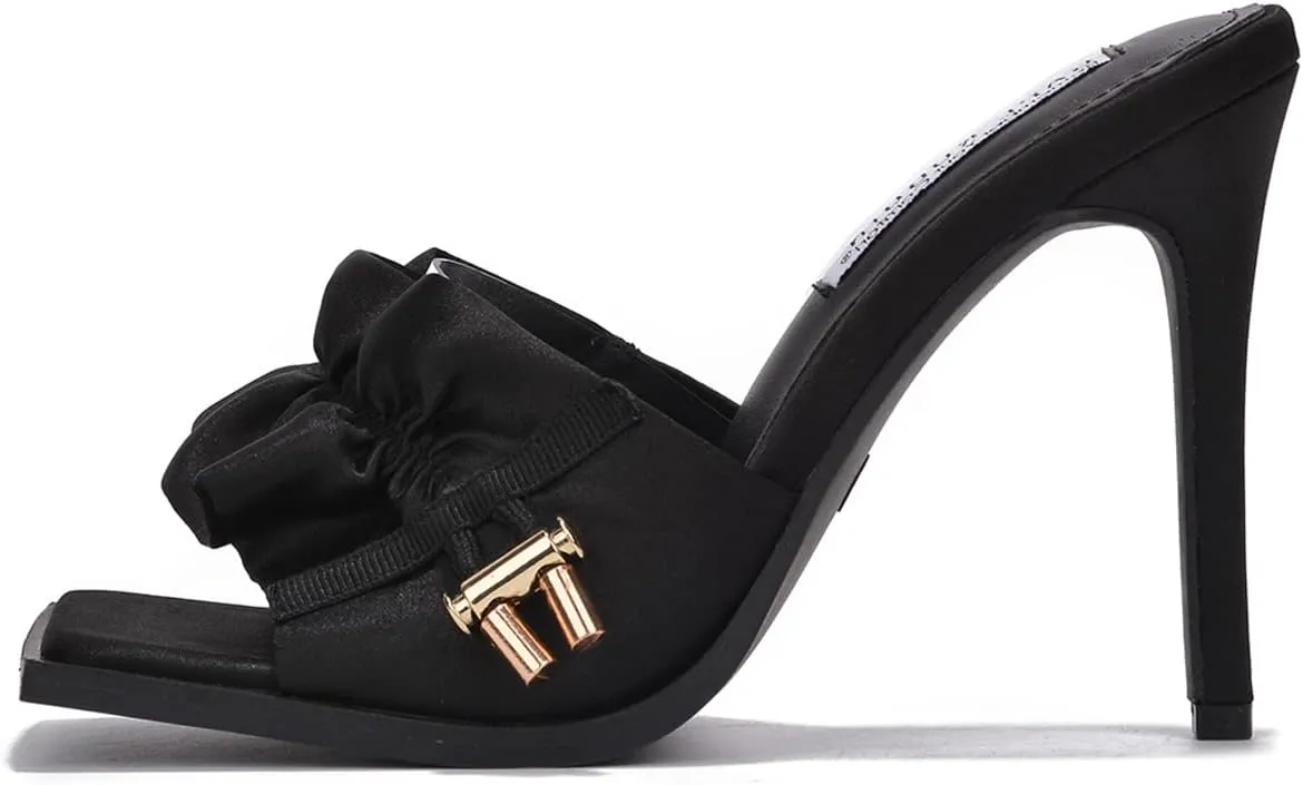 Cape Robbin Women's Stiletto Heel Mules - Square Open Toe Slip-On Ruched Heels (Iliana)