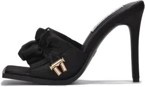 Cape Robbin Women's Stiletto Heel Mules - Square Open Toe Slip-On Ruched Heels (Iliana)