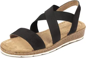 Carcuume Women's Suede Flat Sandals Elastic Slingback Slip-On with Cushioned Wedge Sole for Walking, Beach Weddings,VJAMIE-000