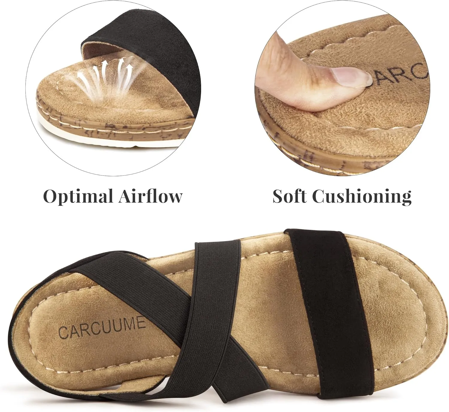 Carcuume Women's Suede Flat Sandals Elastic Slingback Slip-On with Cushioned Wedge Sole for Walking, Beach Weddings,VJAMIE-000