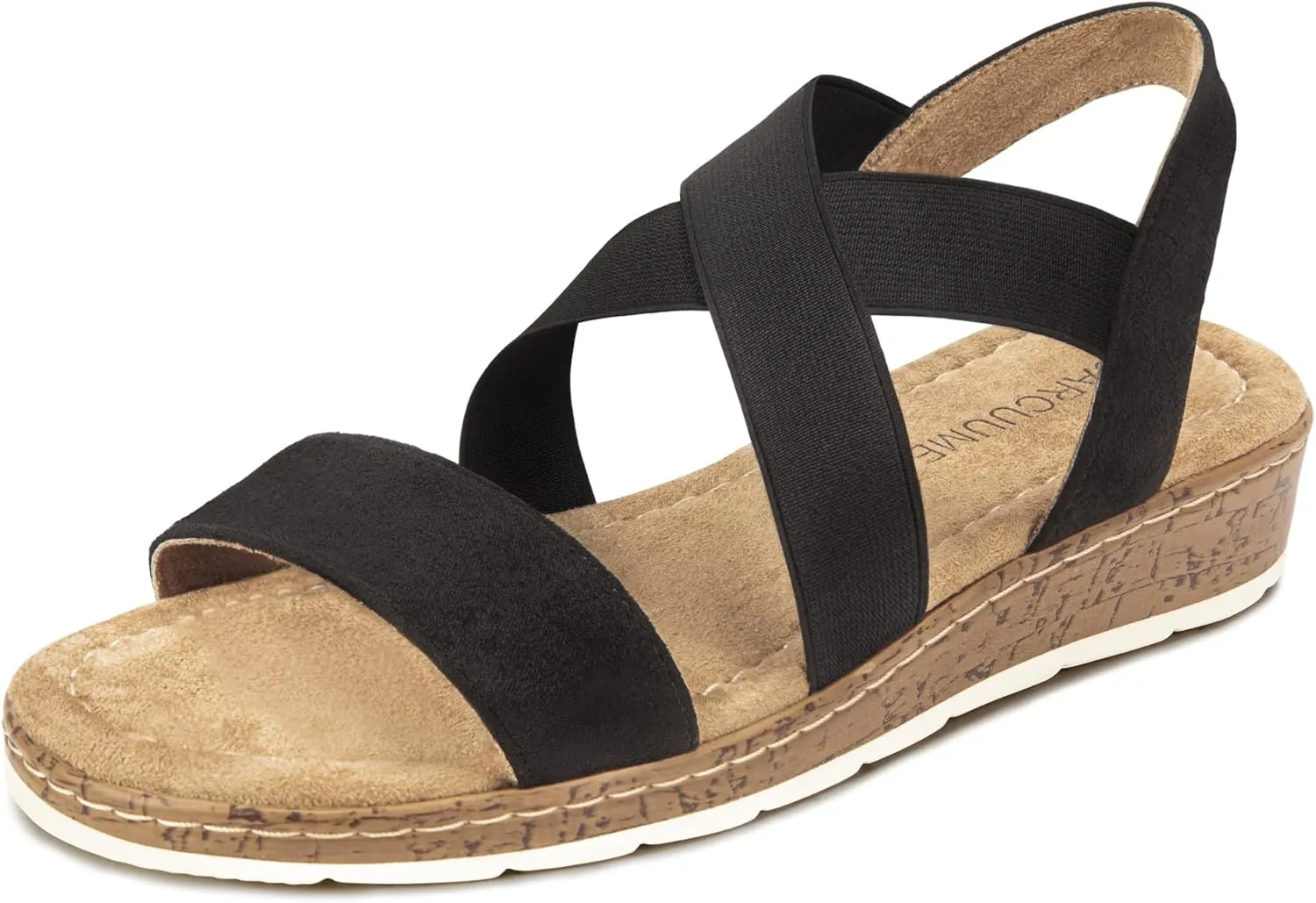 Carcuume Women's Suede Flat Sandals Elastic Slingback Slip-On with Cushioned Wedge Sole for Walking, Beach Weddings,VJAMIE-000