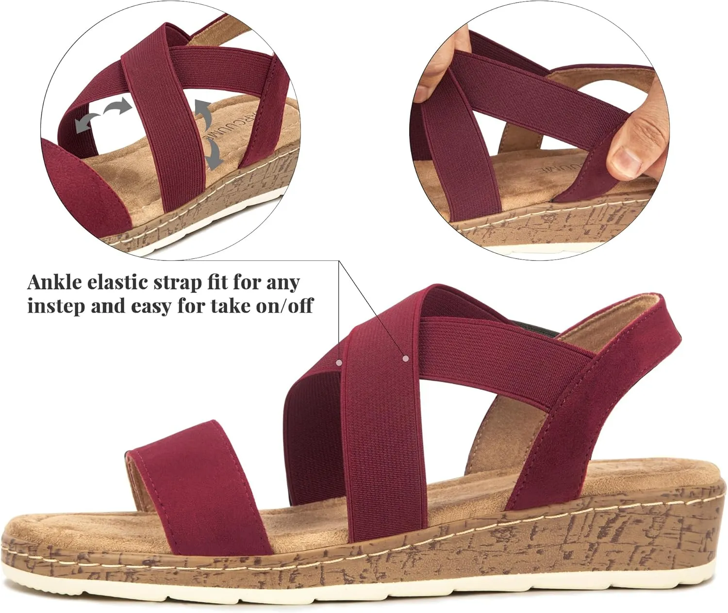 Carcuume Women's Suede Flat Sandals Elastic Slingback Slip-On with Cushioned Wedge Sole for Walking, Beach Weddings,VJAMIE-000
