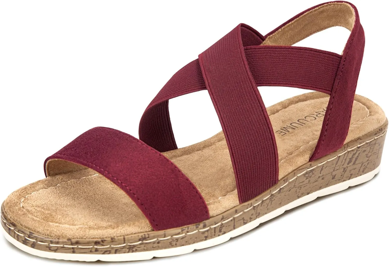 Carcuume Women's Suede Flat Sandals Elastic Slingback Slip-On with Cushioned Wedge Sole for Walking, Beach Weddings,VJAMIE-000