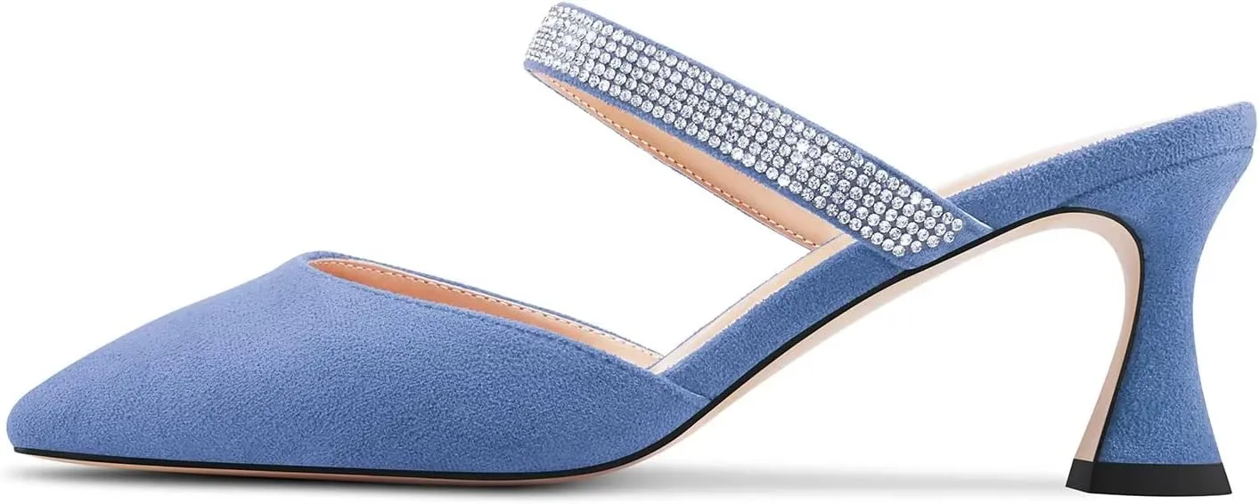 Castamere Women Mid Heel Pointed Toe Slip-on Pumps Rhinestone Crystal Mules Shoes Wedding Prom 2.6 Inches Heels